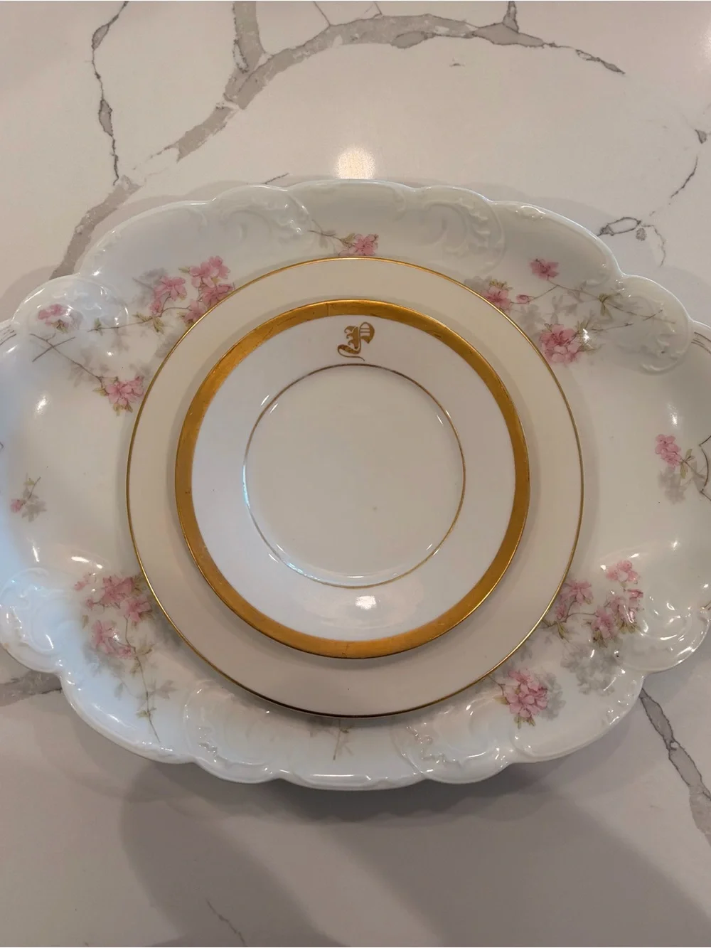 Vintage 3-Tier Cake Stand, English French China, Floral Gold Rim Dessert Stand